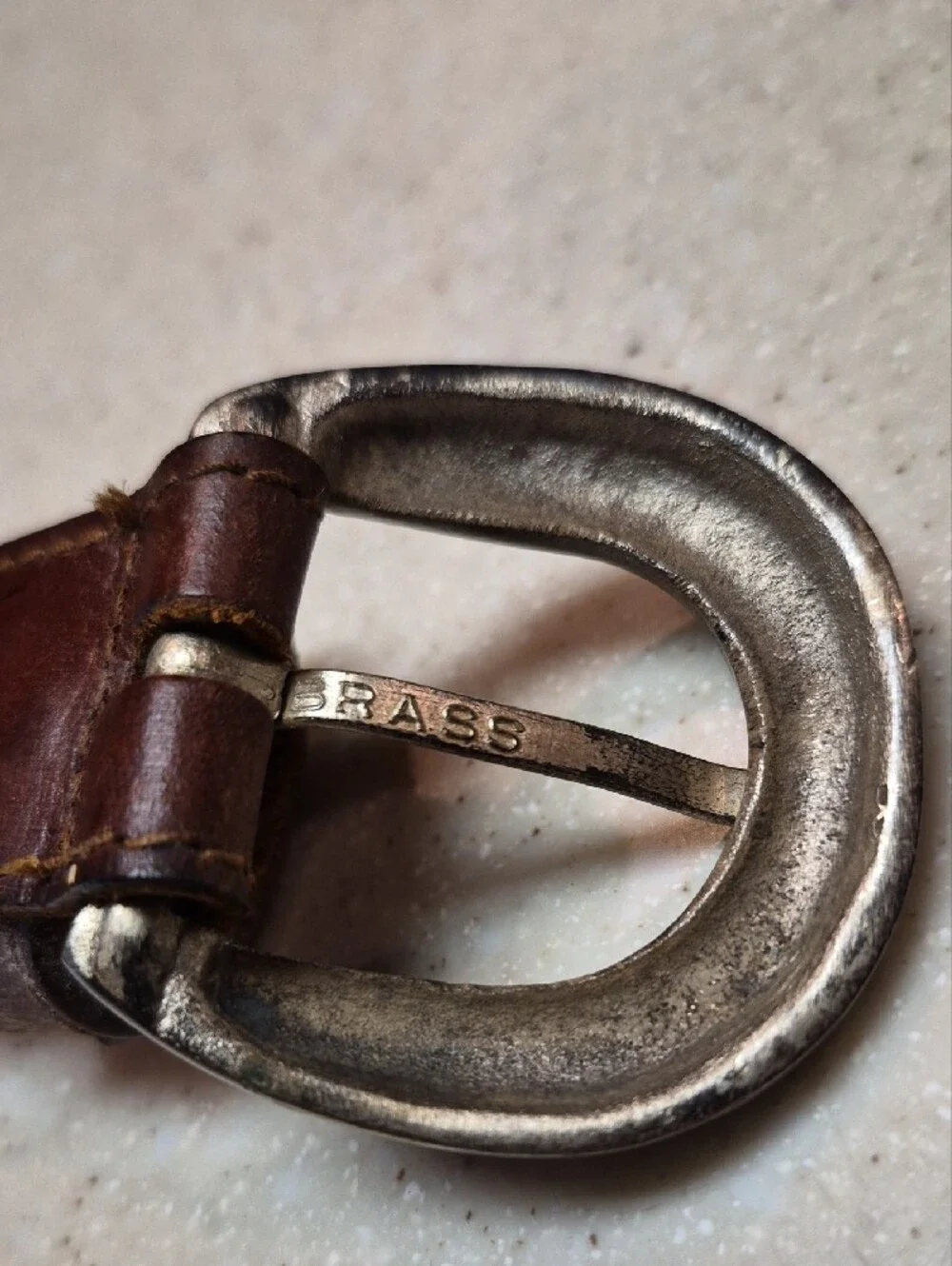 70s Brown Leather Belt with Heart Studs and Antique Brass Buckle 33